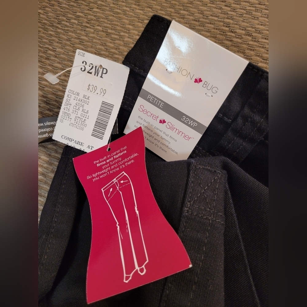 Fashion Bug Black Jeans Plus Sz 32WP Secret Slimmer Nwt - Picture 3 of 3